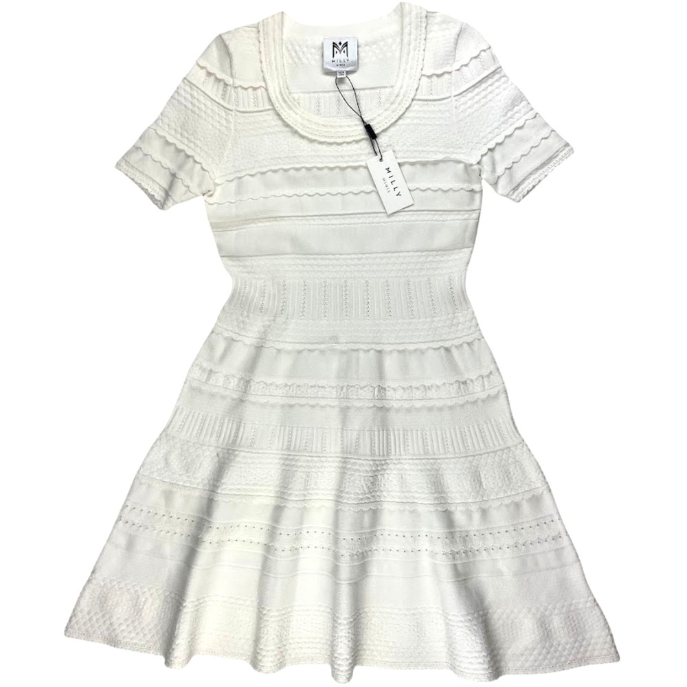 READ Milly Minis White Girls 14 16 Textured Tech Dress NWT Short Sleeve Viscose